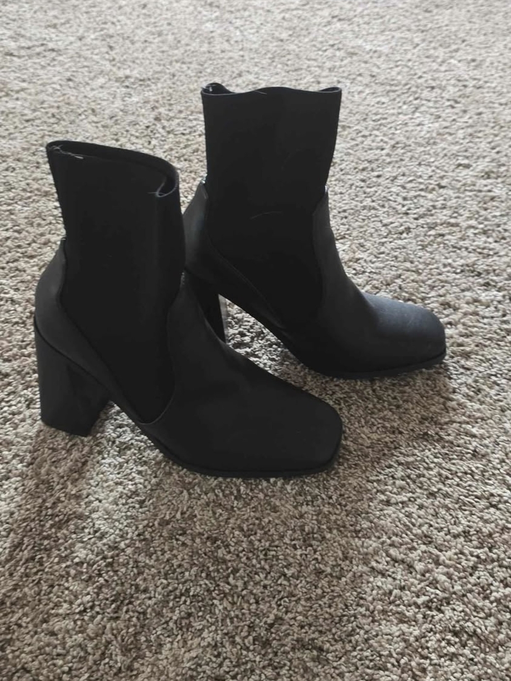 Women's Black Stretch Ankle Boots with Block Heel